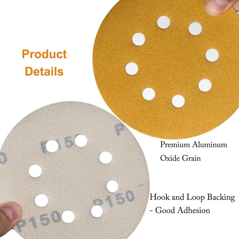 Aiyard 5-Inch 8-Hole Hook and Loop Sanding Discs 150-Grit Random Orbit Sandpaper, 100-Pack - Image 5